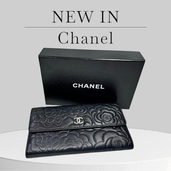 CHANEL Handbags - CHANEL 
Caviar Camellia Embossed Flap Wallet Black
